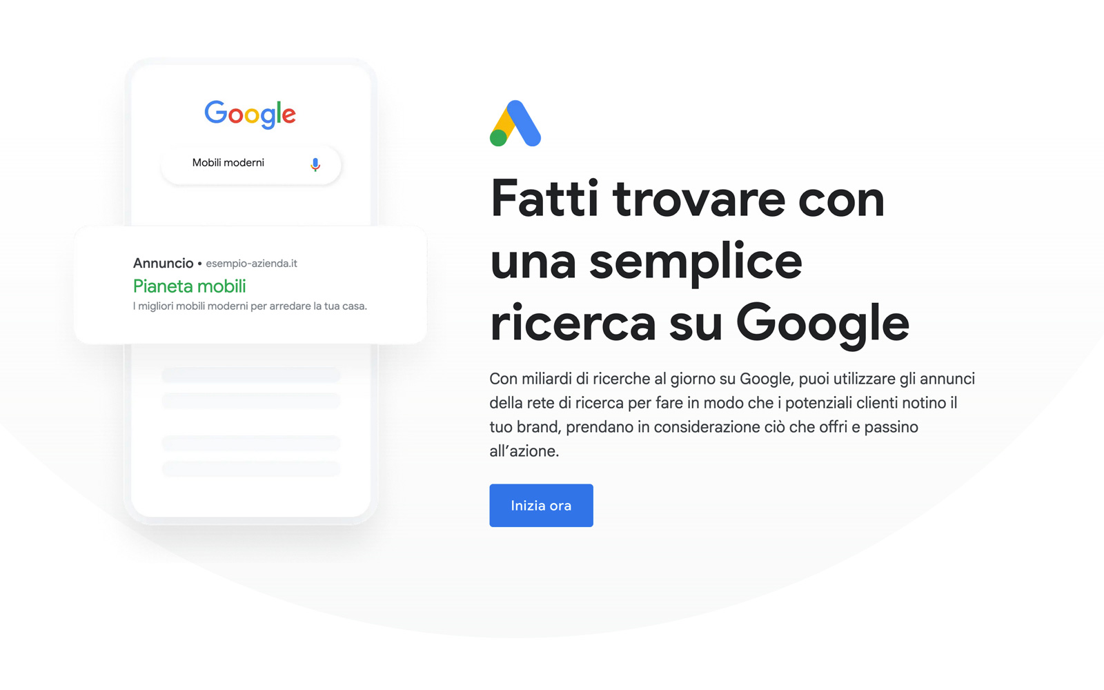 Google Ads: fatti trovare con una semplice ricerca Fatti trovare con Google Ads: esempio visivo di pubblicità sulla rete di ricerca