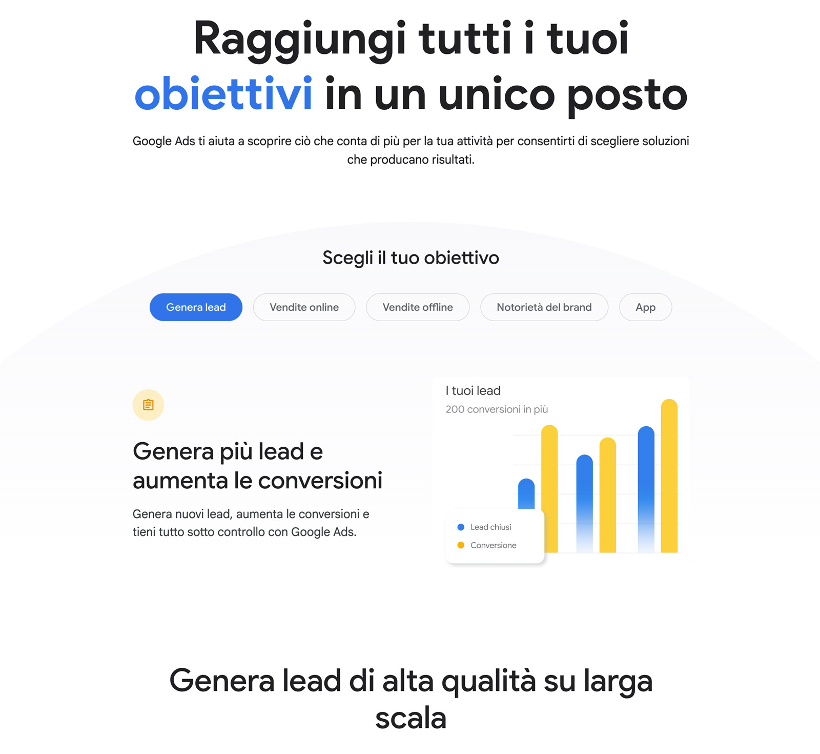 Obiettivi Google Ads: lead e conversioni su larga scala Google Ads obiettivi campagna: genera più lead e conversioni con annunci efficaci