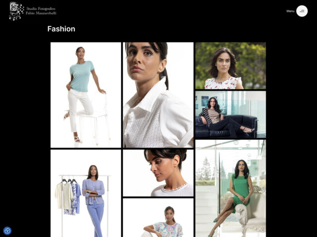 Sezione Fashion del portfolio online, progettata per valorizzare fotografia commerciale, editoriale e immagini di alta qualità.