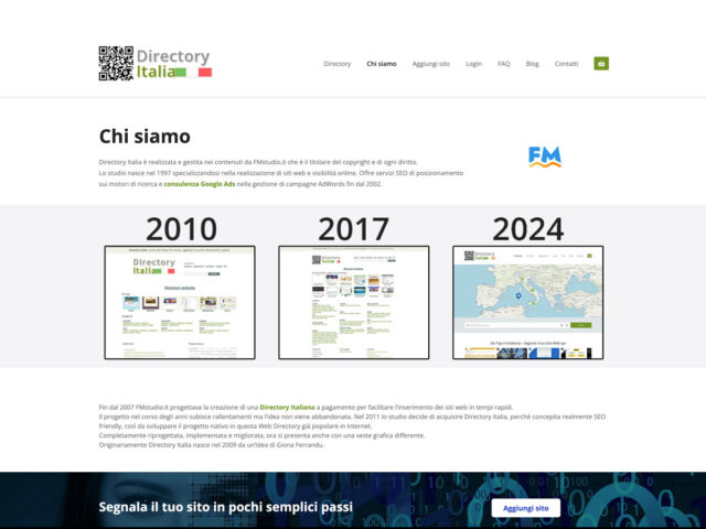Pagina "Chi siamo" di Directory Italia con la cronologia e l'evoluzione del progetto