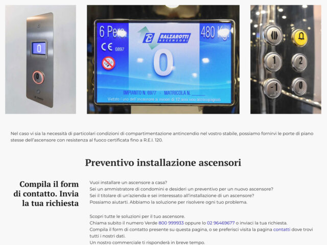 Pagina dedicata all'installazione di ascensori realizzata e ottimizzata per il posizionamento sui motori di ricerca.
